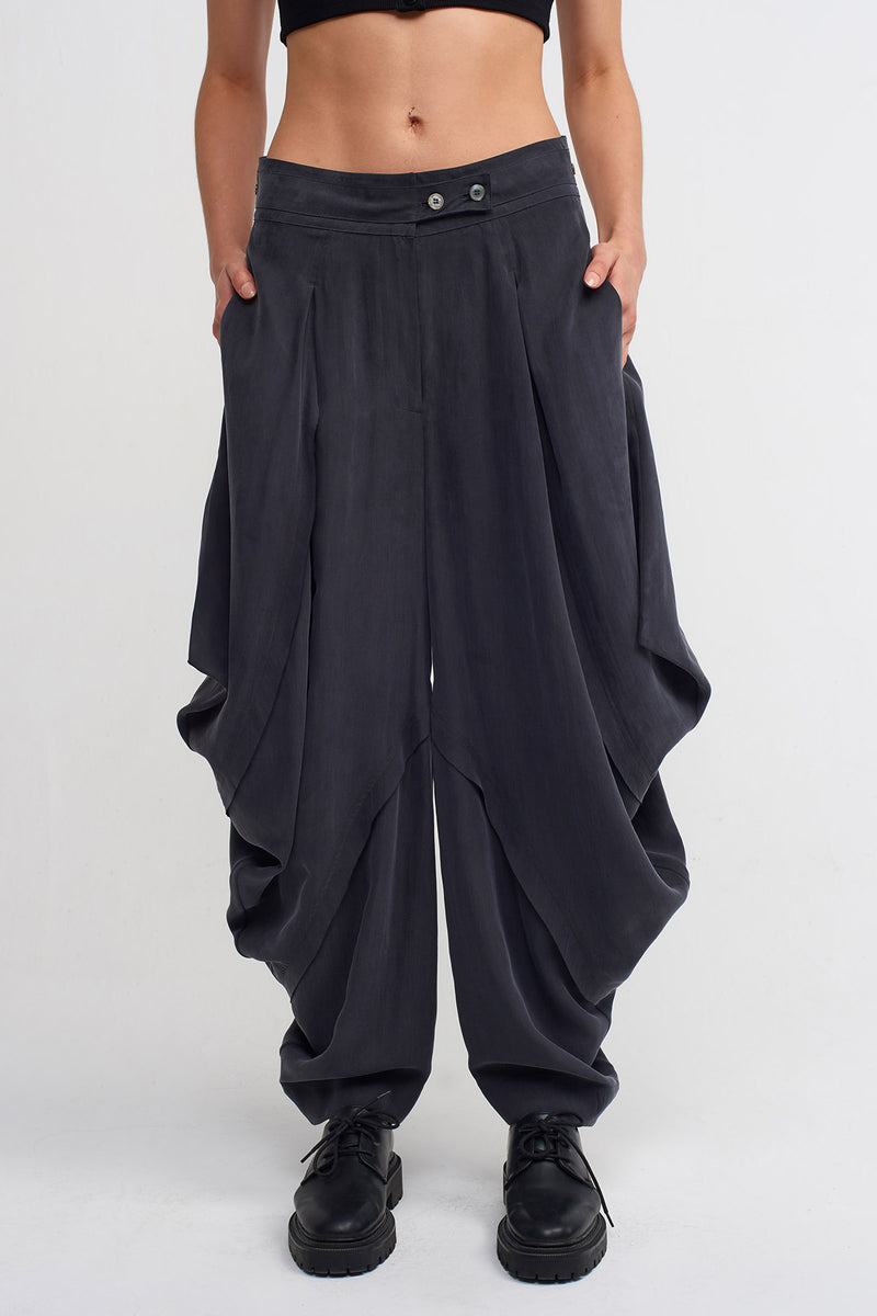 Nu Silk Trousers With Draped Sides Dark Grey
