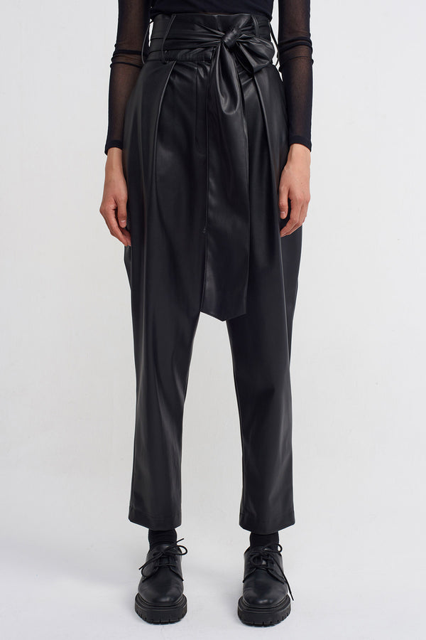 Nu High-Waisted Faux Leather Trousers Black