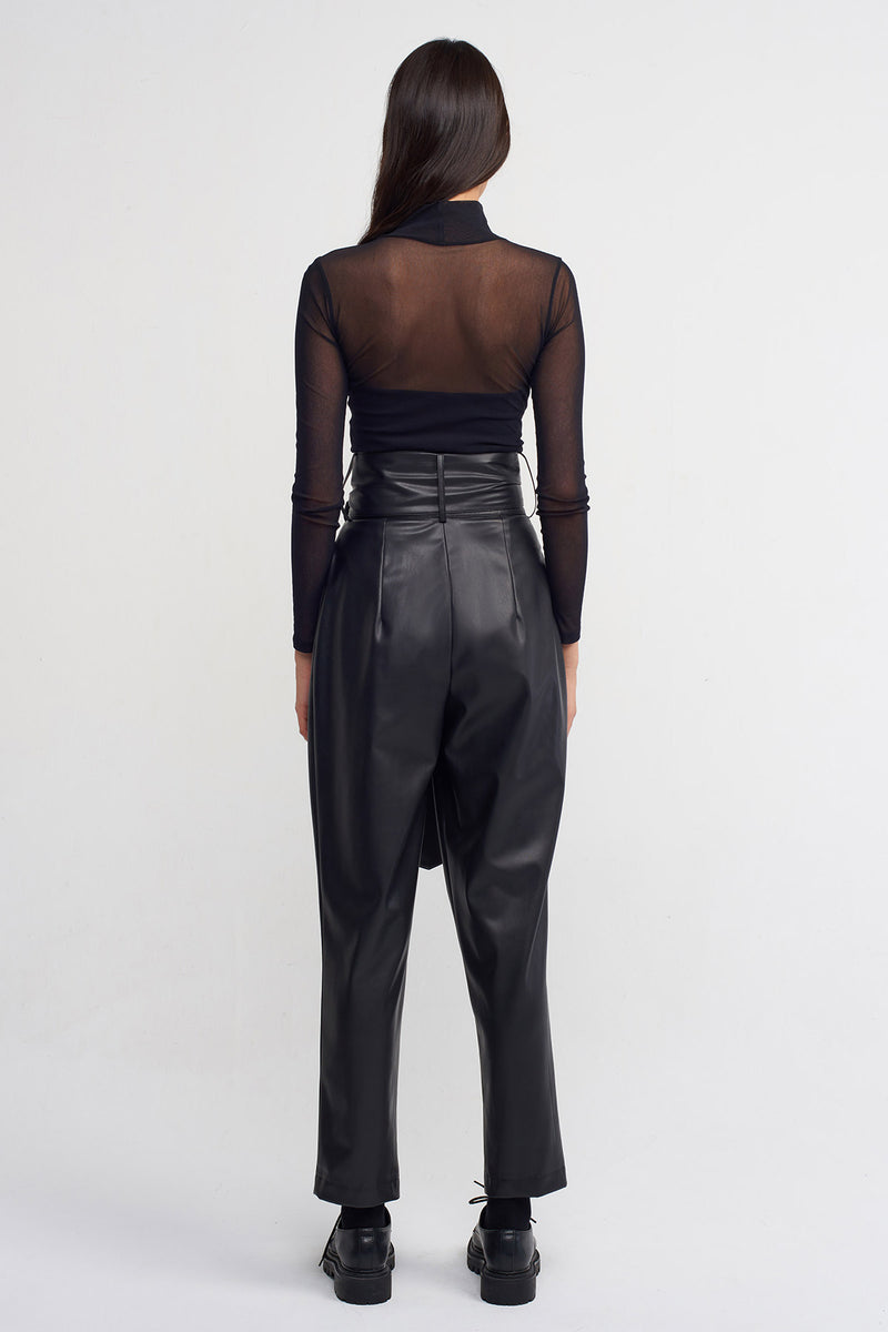 Nu High-Waisted Faux Leather Trousers Black