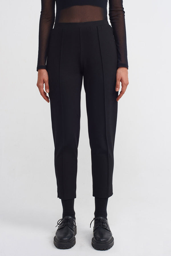 Nu Ribbed Detail Solid Trousers Black