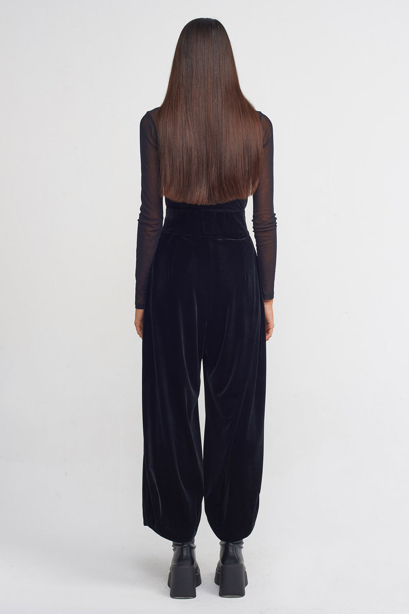 Nu Velvet High-Waisted Stylish Trousers Black