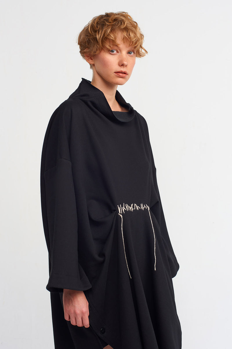 Nu Embroidery Detailed Asymmetrical Sweat Dress Natural/Black