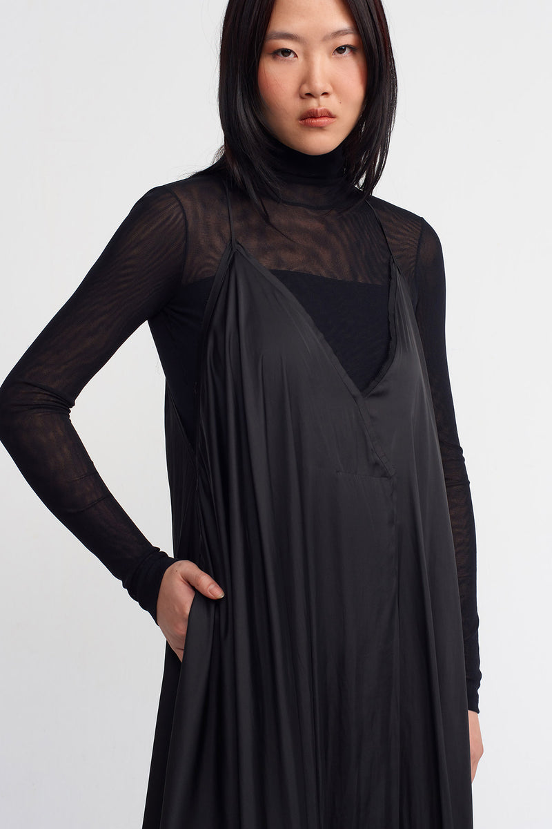 NU Satin Thin Strap Dress Black