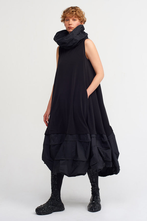 Nu Taffeta Dress With Skirt And Collar Black