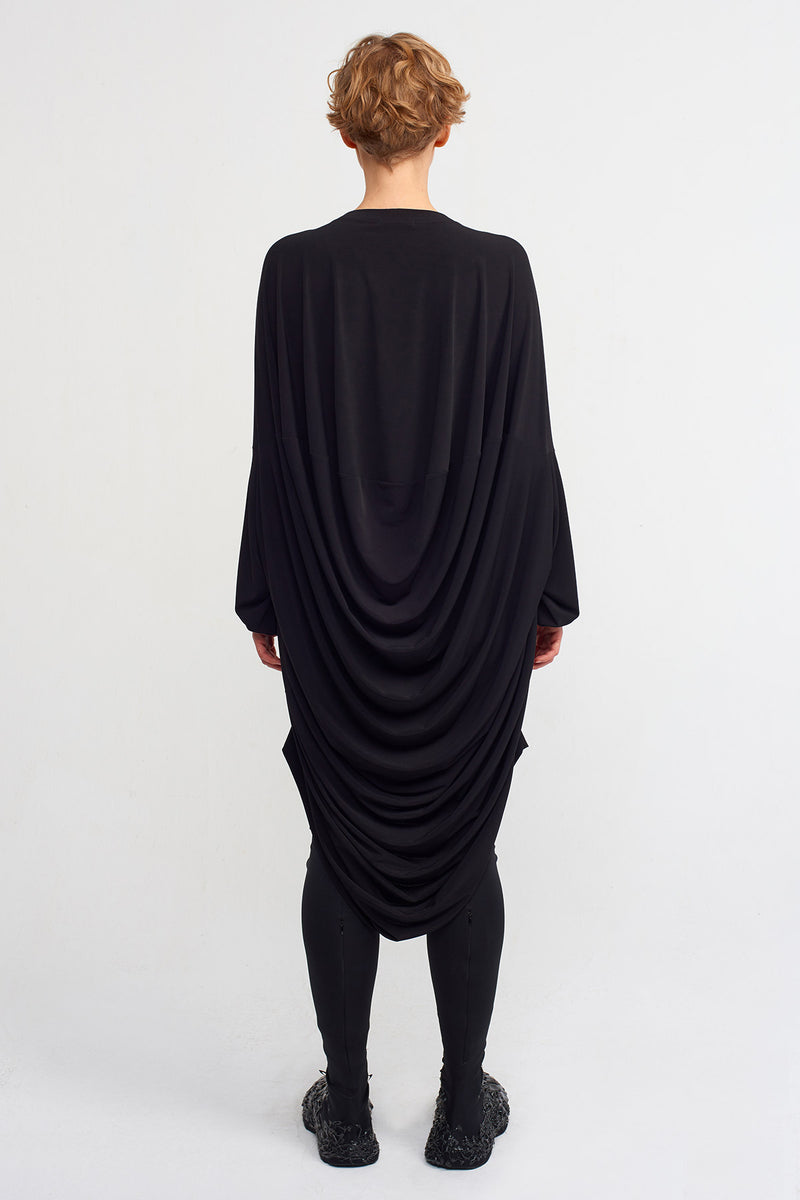Nu Solid Draped Midi Dress Black