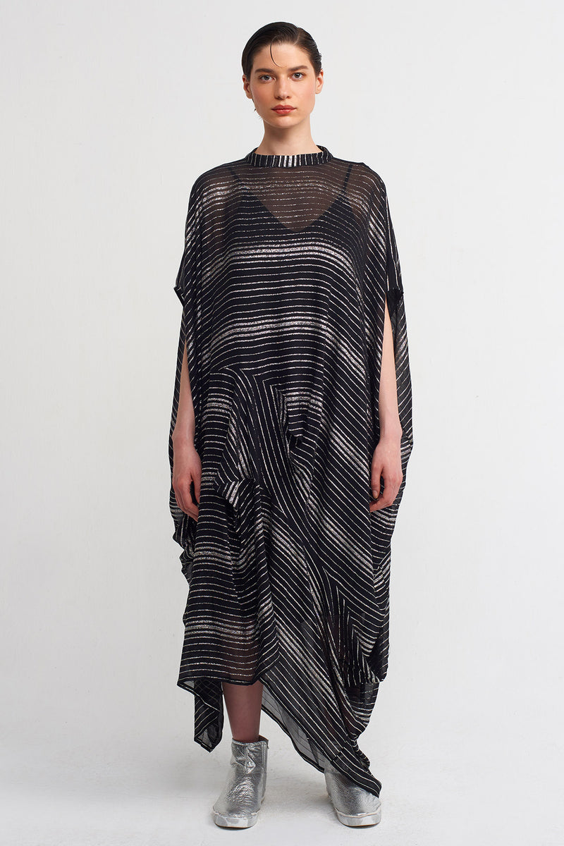 Nu Striped Sheer Asymmetrical Dress Black