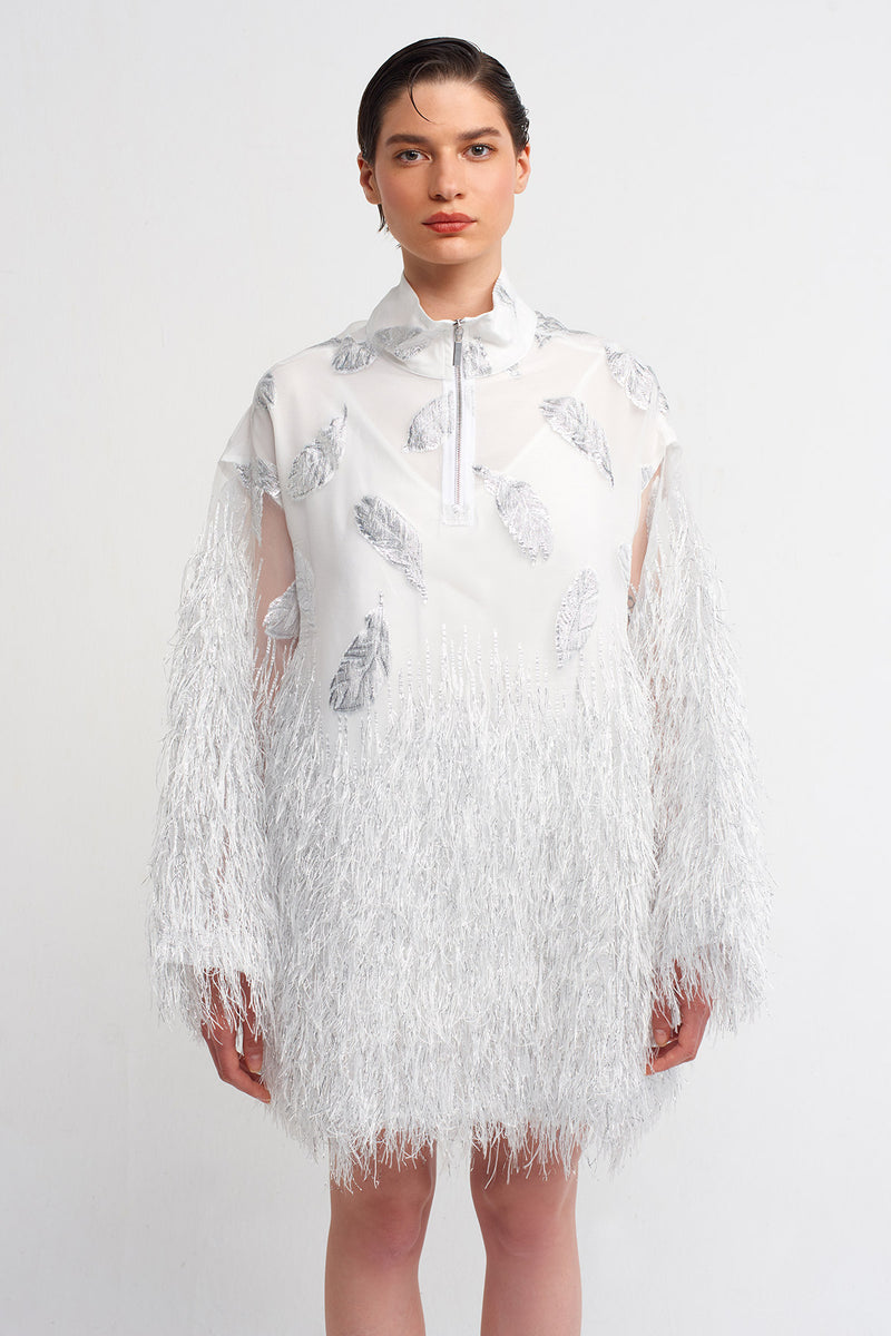 Nu Tassel Jacquard Print Mini Dress Silver