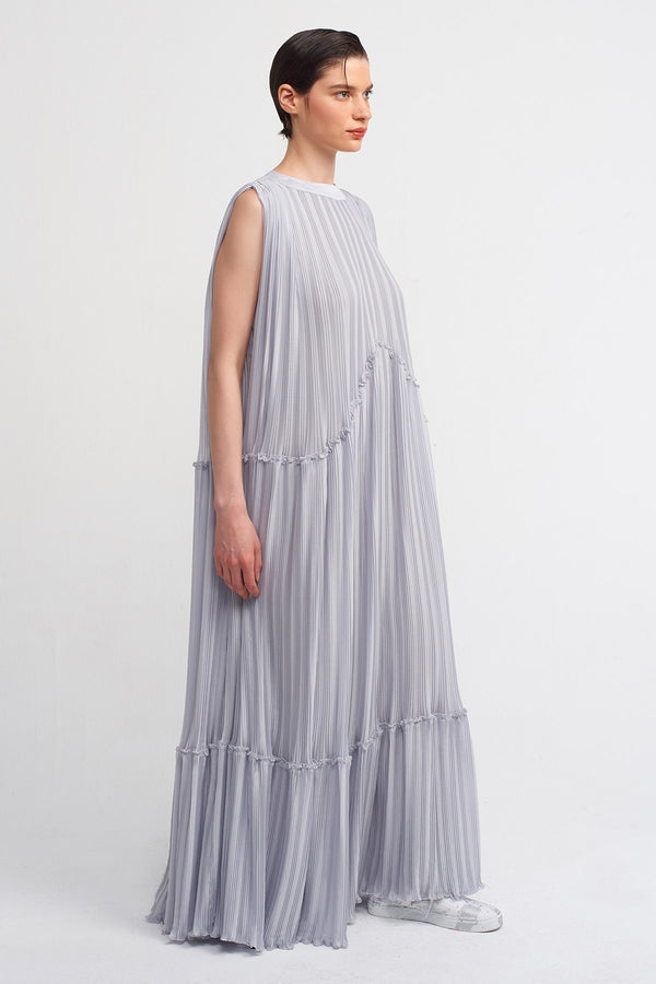 Nu Tiered Detail Pleated Long Dress Silver