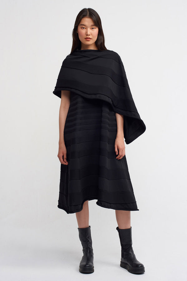 Nu Stripe Detailed Knit Midi Dress Black
