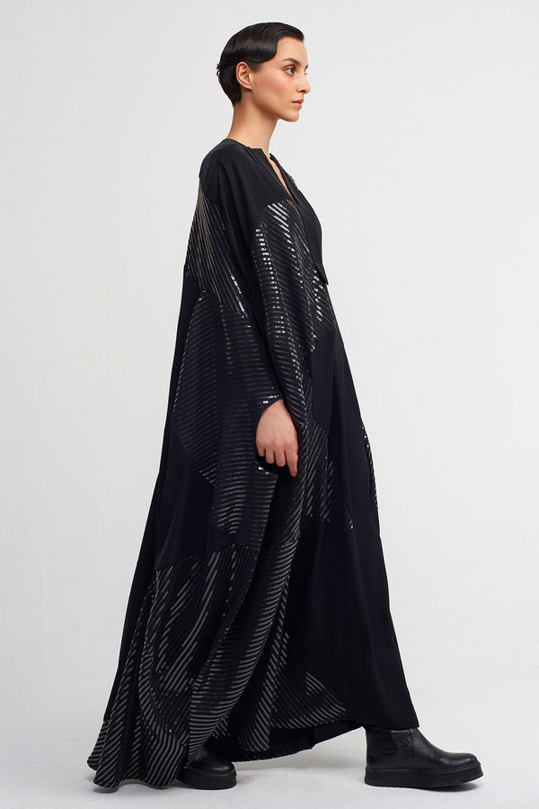 Nu Sequin Embroidered Kaftan Dress Black