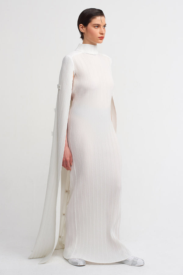 Nu Snap Detailed Long Cape Dress Off White