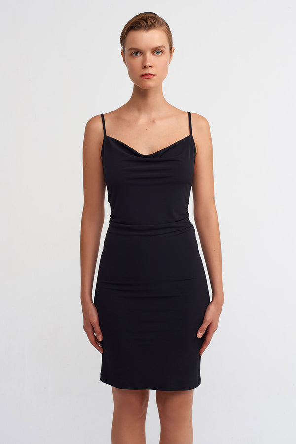 Nu Strappy Solid Short Dress Black