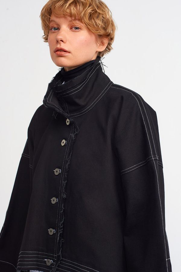 Nu Contrast Stitched Denim Jacket Black