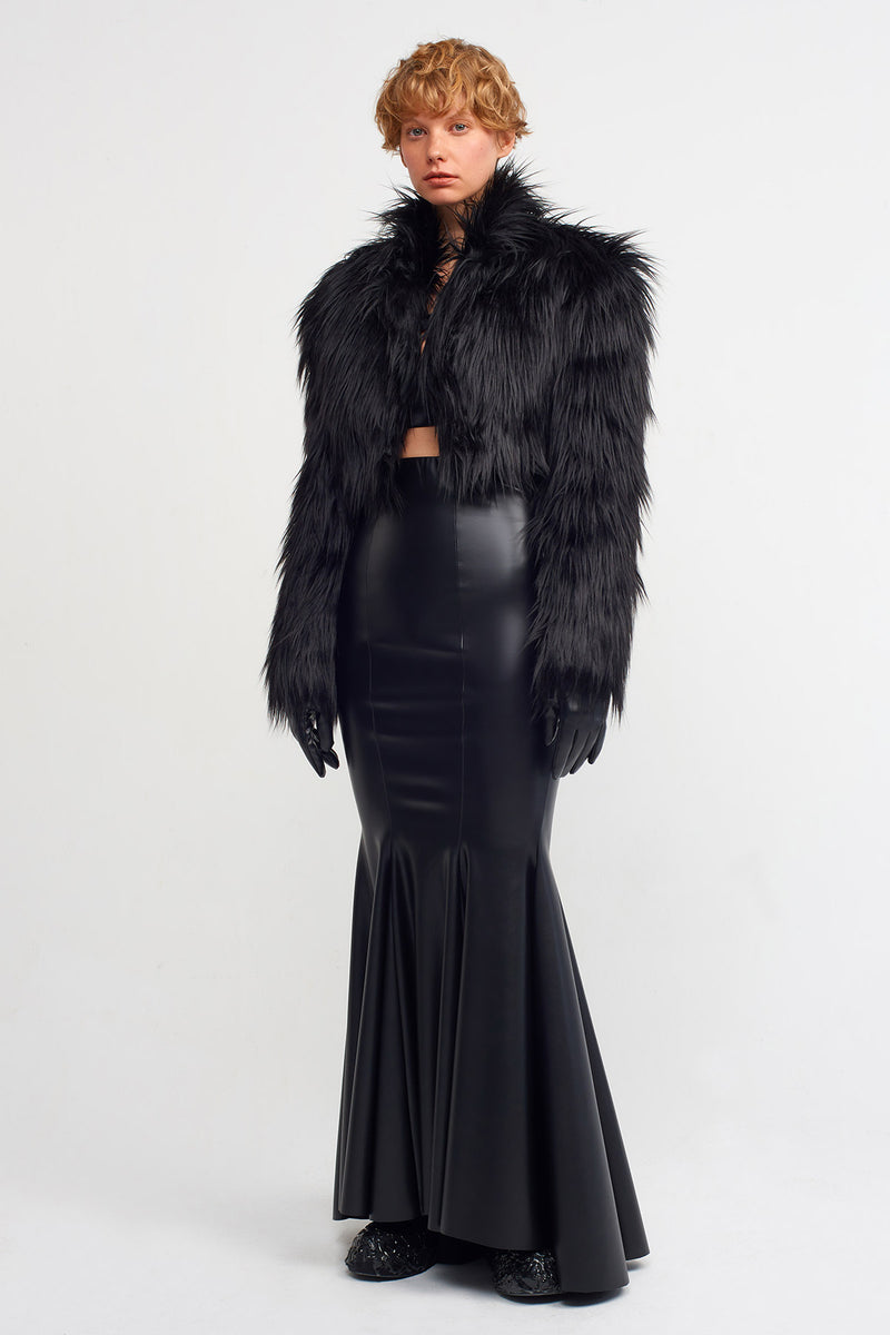 Nu Faux Fur Crop Jacket Black