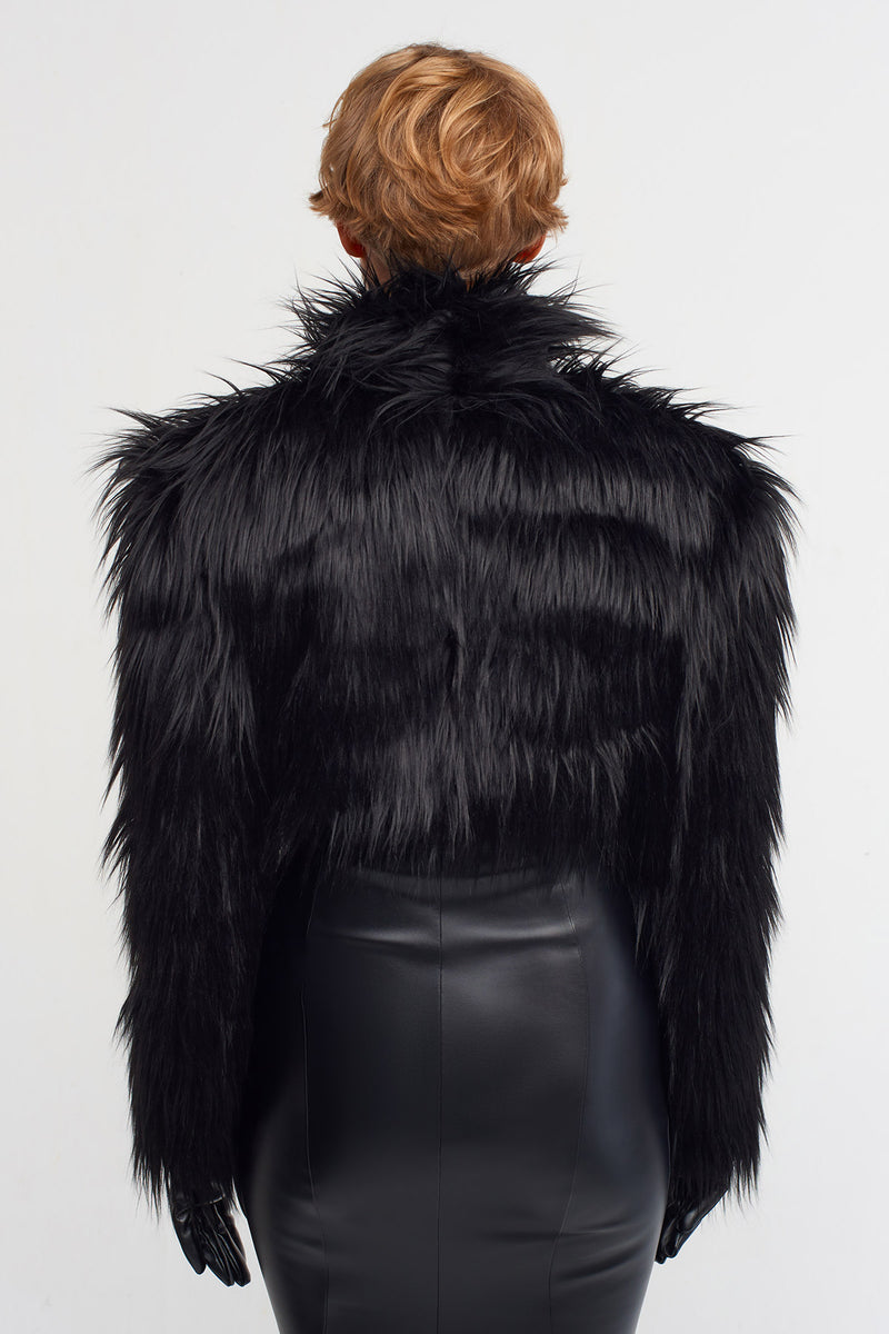 Nu Faux Fur Crop Jacket Black