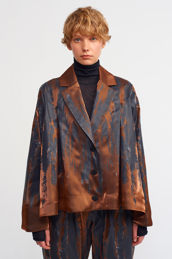 Nu Printed Jacket With Organza Detailed Copper