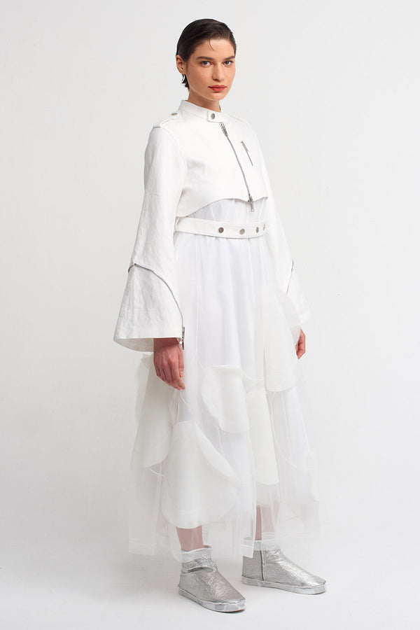 Nu Tulle Overlay Midi Dress Off White