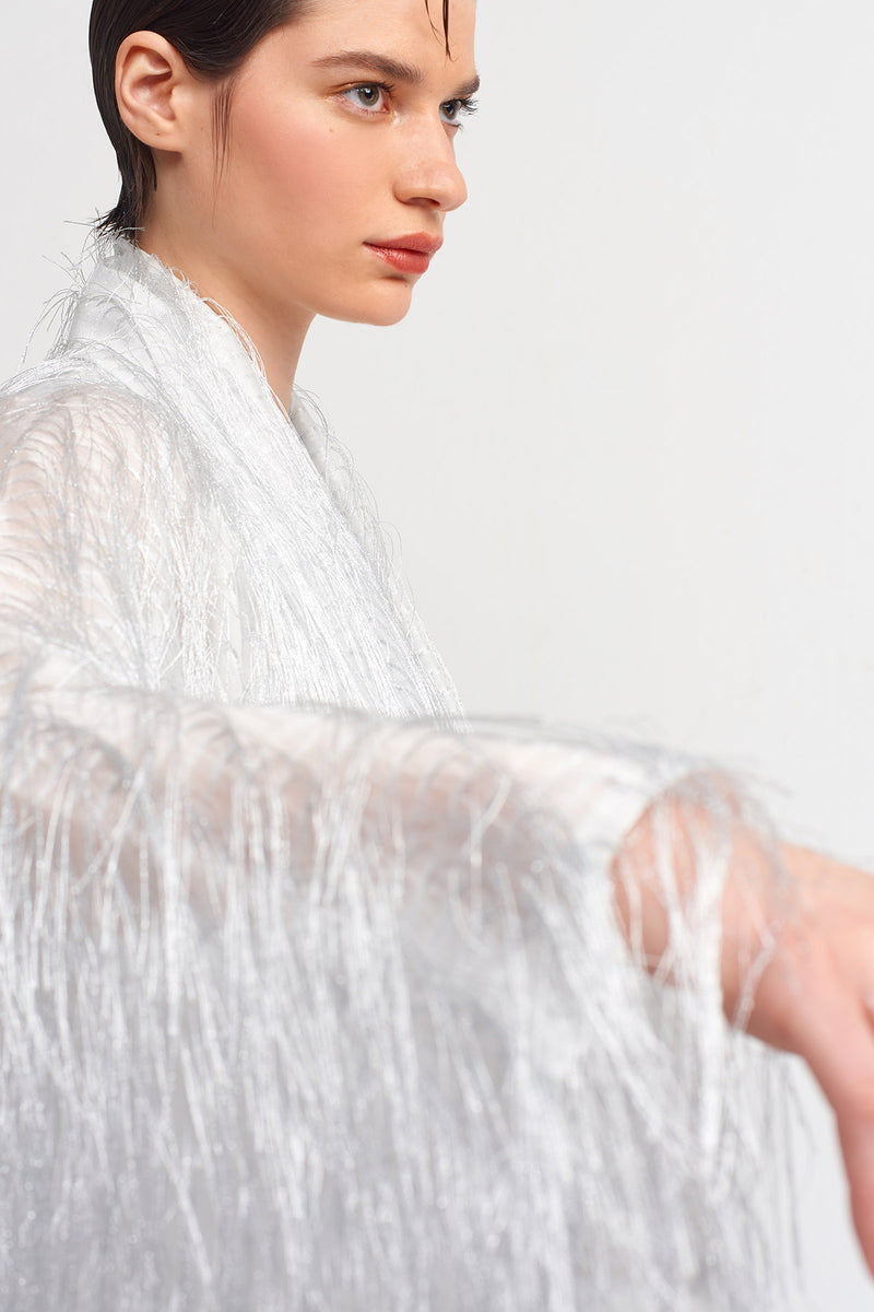 Nu Tasseled Stylish Midi Kimono Silver