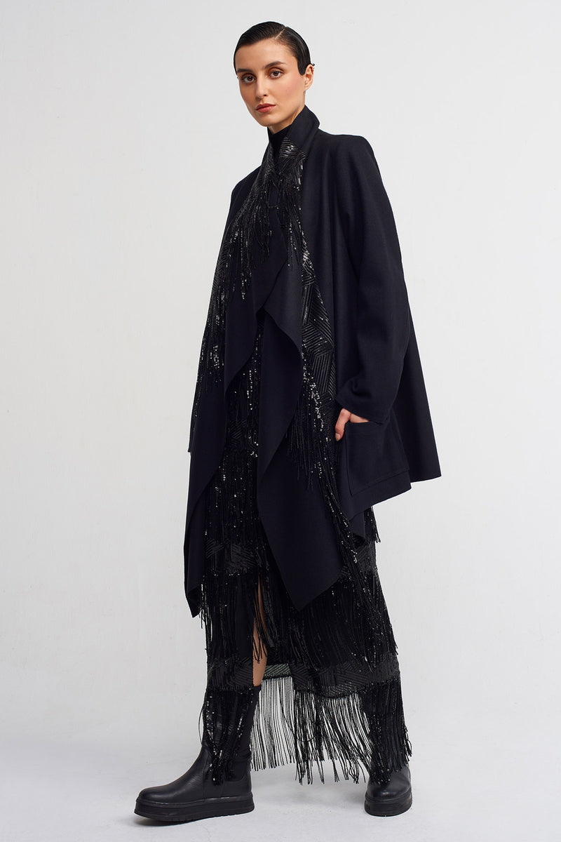 Nu Sequin Embellished Shawl Jacket Black