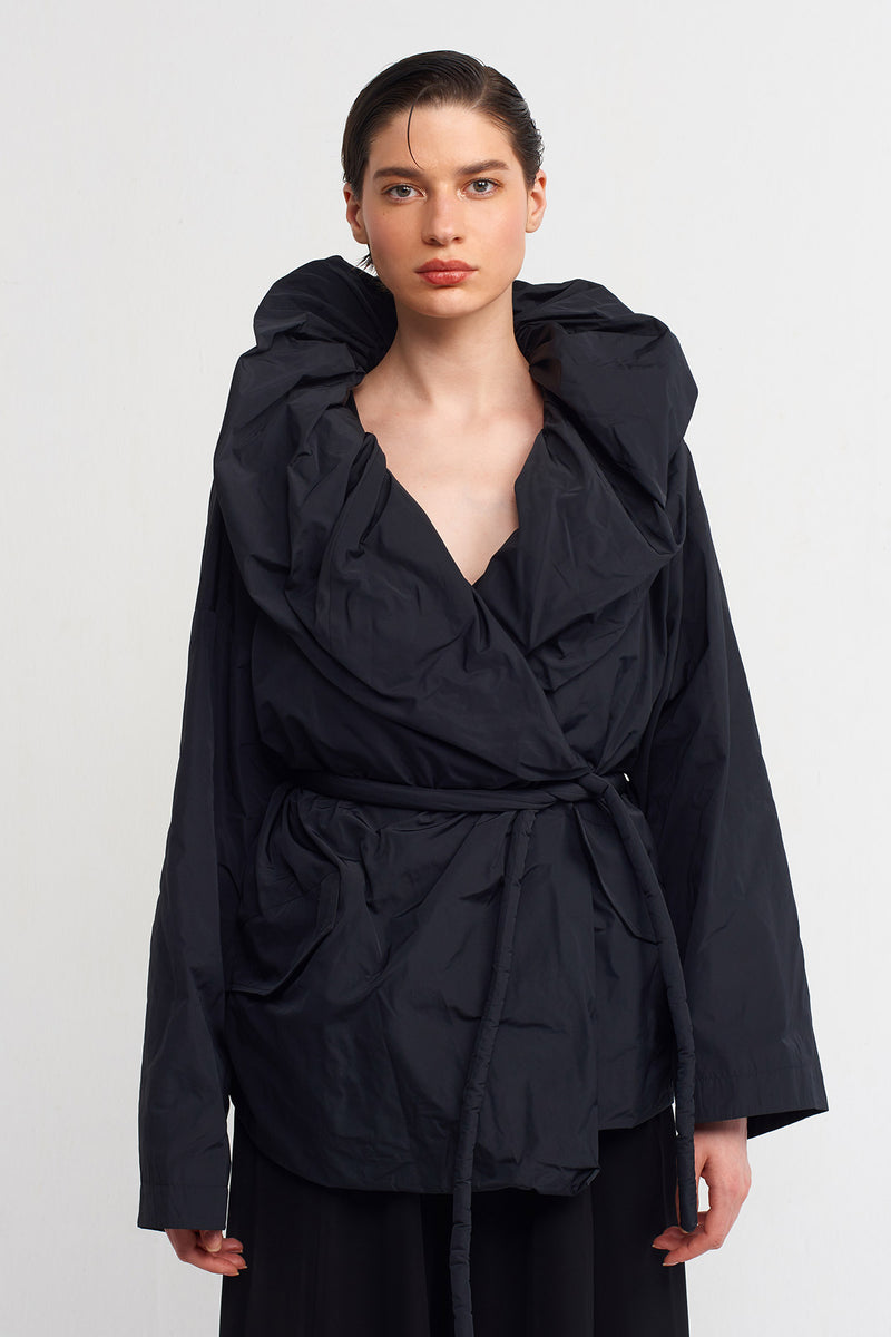 Nu Belted Waist Short Windbreaker Black