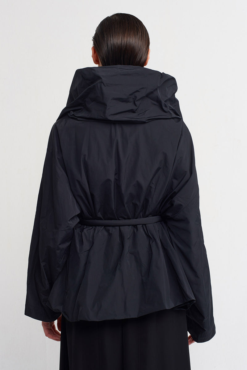 Nu Belted Waist Short Windbreaker Black