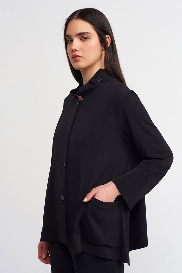 Nu Button-Detailed Jersey Cardigan With Pockets Black