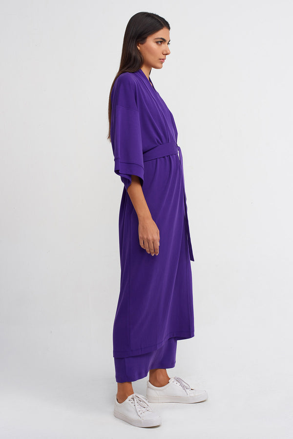 Nu Belted Long Kimono Purple