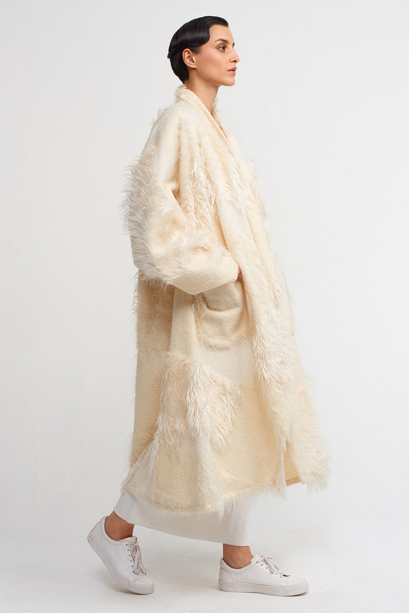 Nu Furry Jacquard Long Coat Natural