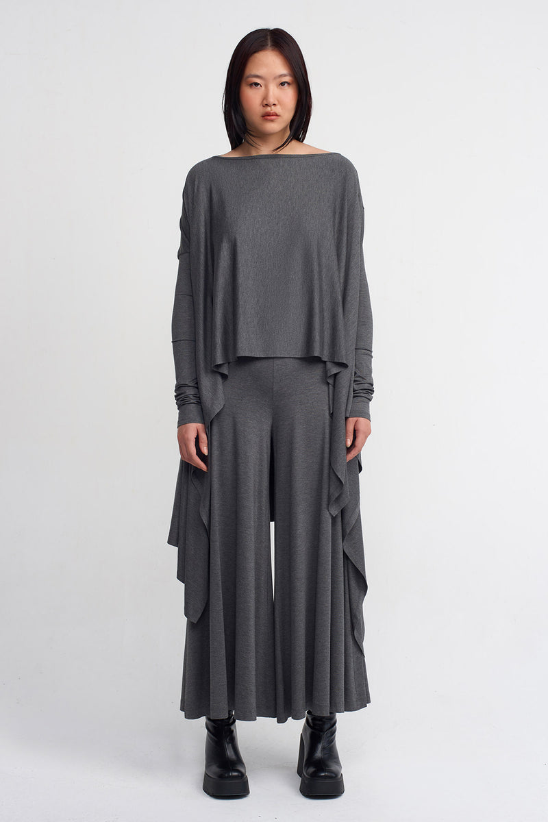 Nu Wide Neck Loose-Fit Jersey Top Dark Grey Melange