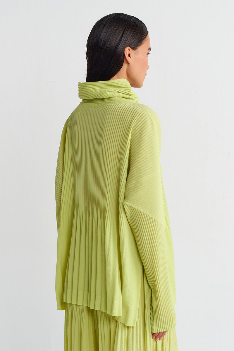 Nu Turtleneck Pleated Blouse Lime