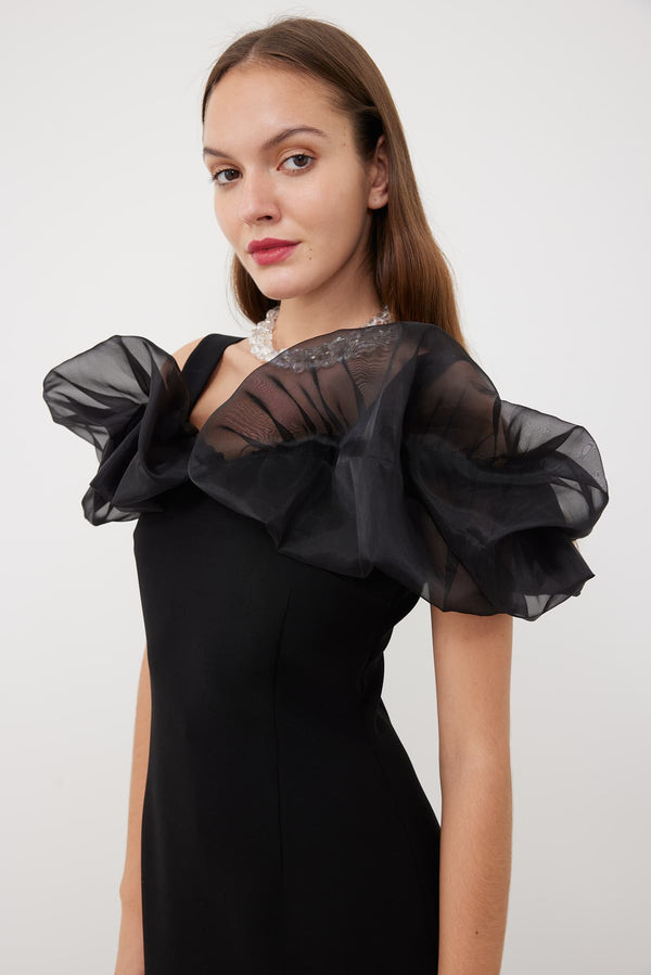 Roman Organza Ruffle Detailed Dress Black