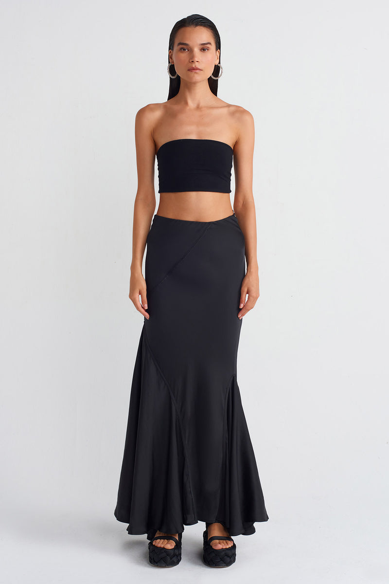 NU Satin Long Skirt Black