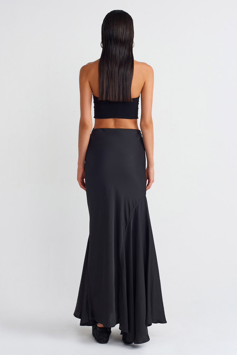 NU Satin Long Skirt Black