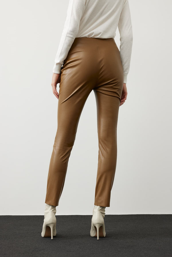 Roman Leather Look Skinny Fit Trousers Olive