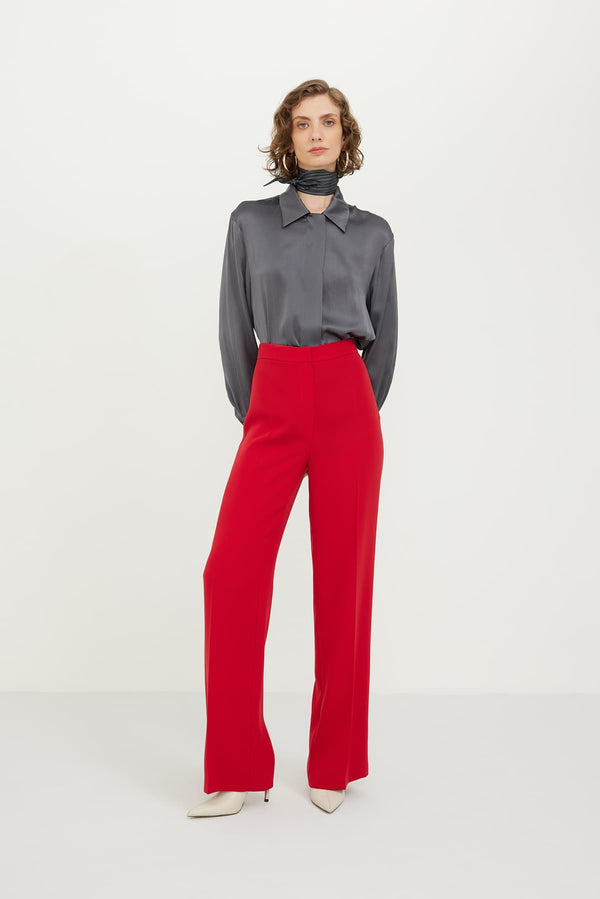 Roman High Waist Solid Trousers Red