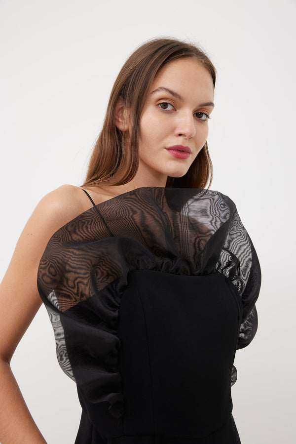 Roman Organza Ruffle Detailed Jumpsuit Black