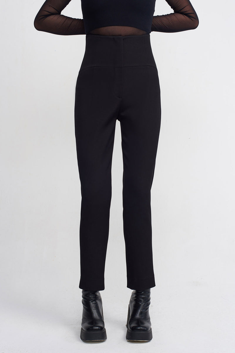 Nu High-Waisted Slim-Fit Trousers Black