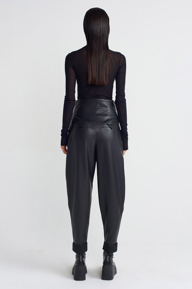 Nu High-Waisted Leather Trousers Black