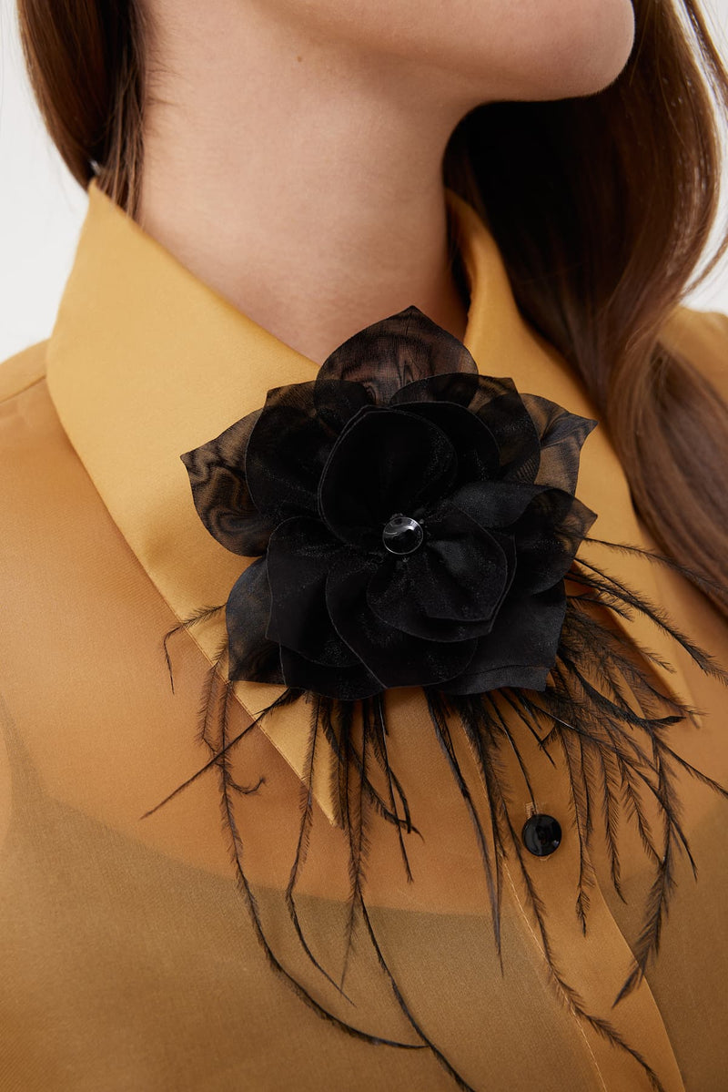 Roman Organza Shirt With Rose Detail Camel