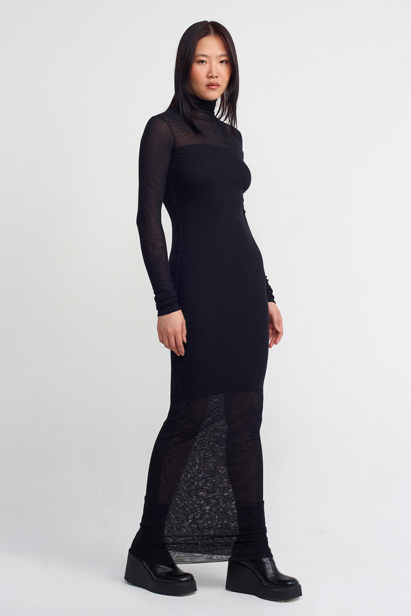 Nu Lined Long Tulle Dress Black