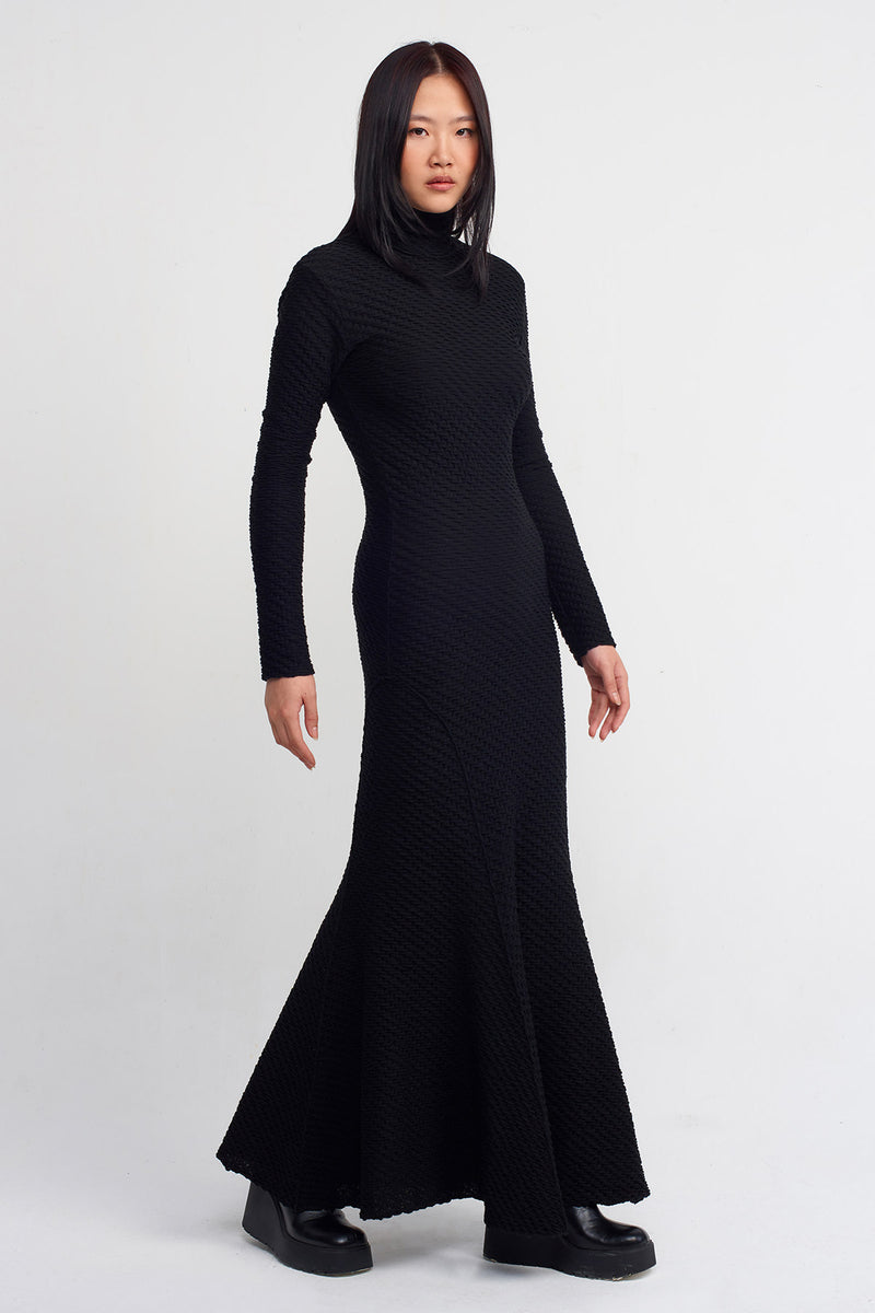 NU Textured Fabric Slim Long Dress Black