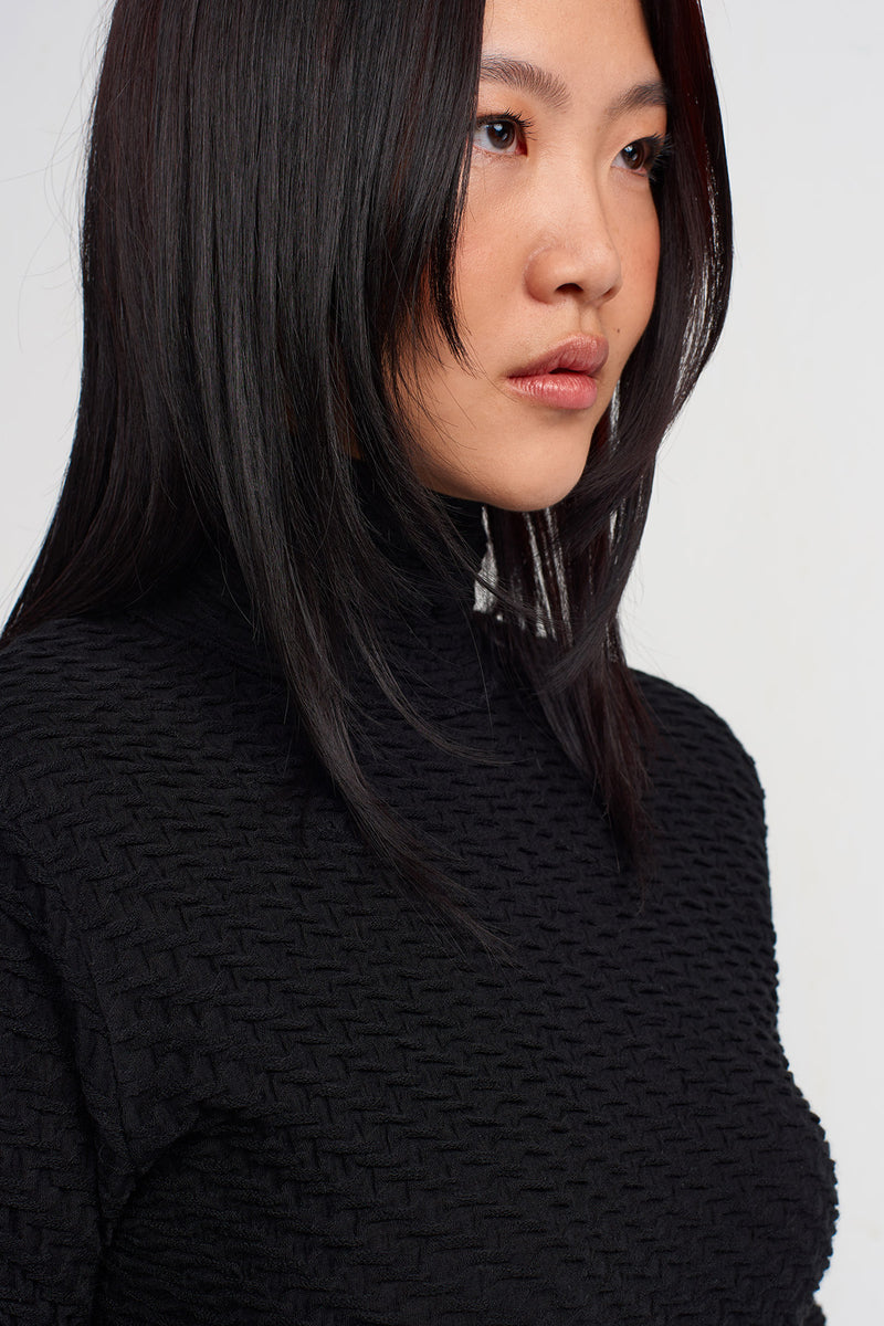 NU Textured Fabric Slim Long Dress Black