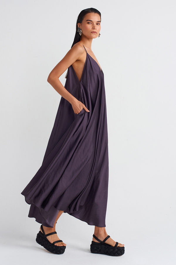 Nu Thin Strap Long Dress Plum