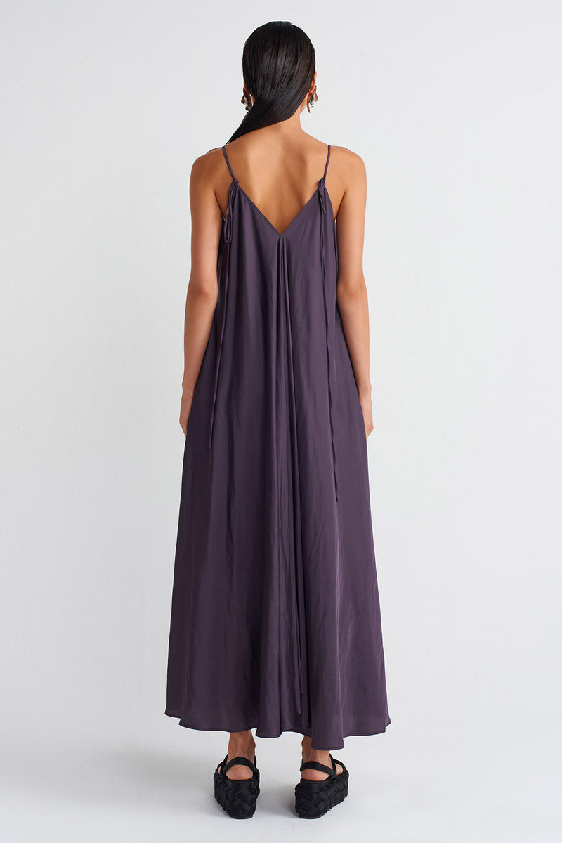 Nu Thin Strap Long Dress Plum