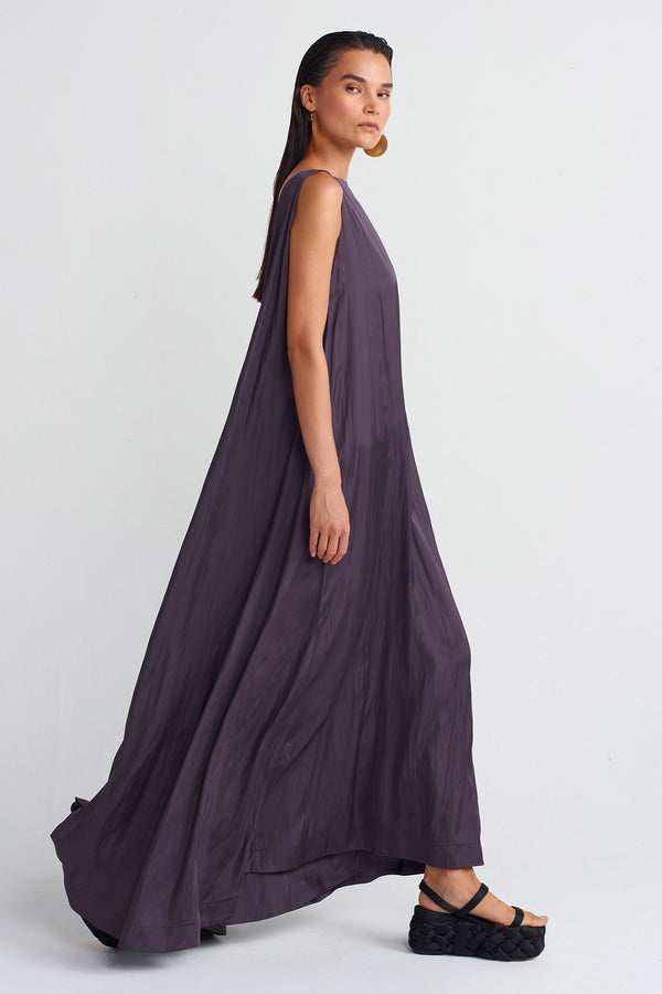 Nu Satin Long Elegant Dress Plum