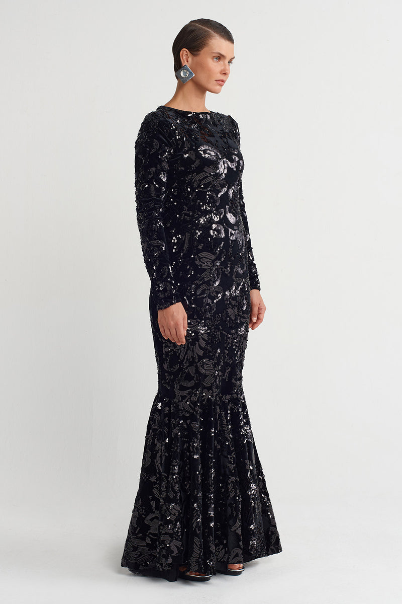 Nu Sequin Long Dress Black