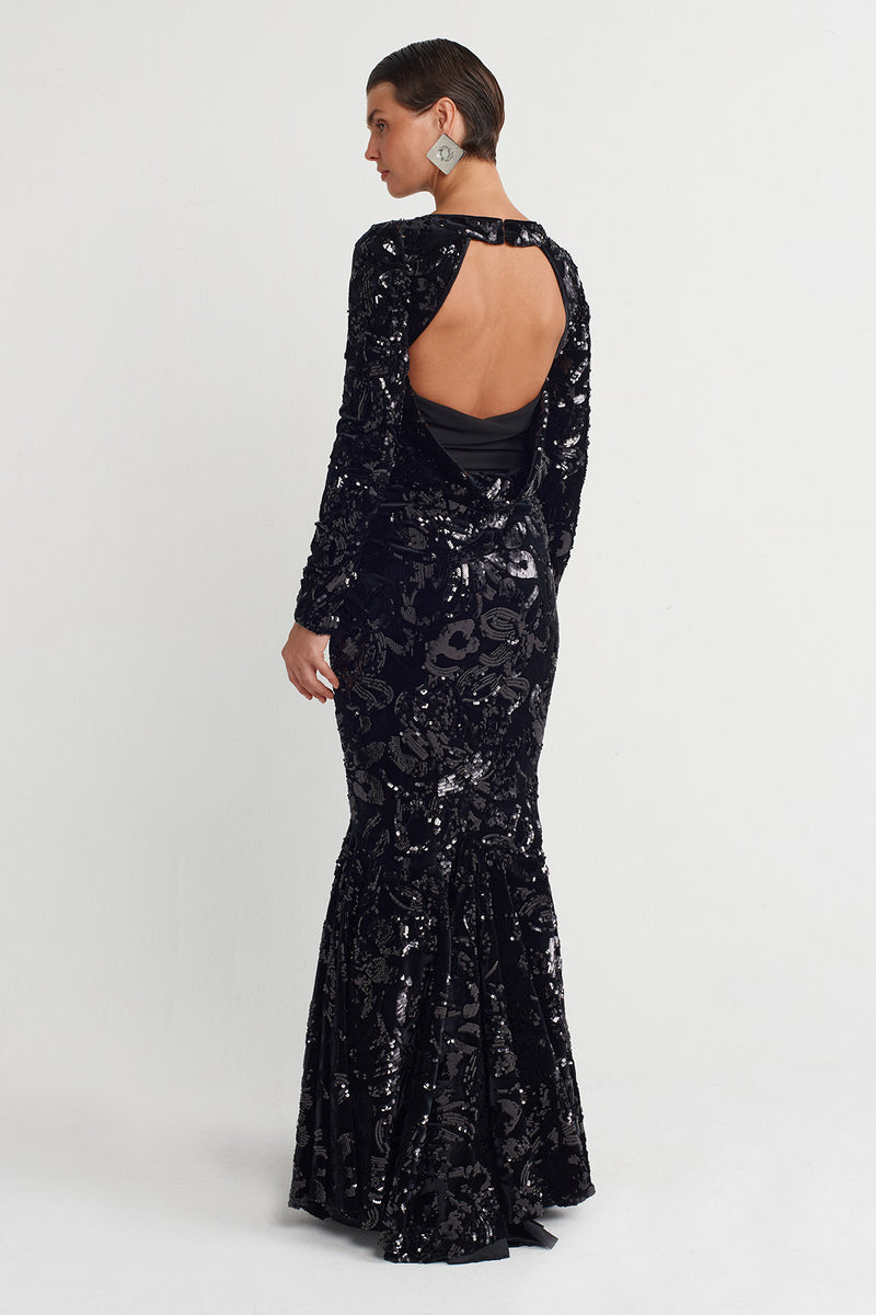 Nu Sequin Long Dress Black