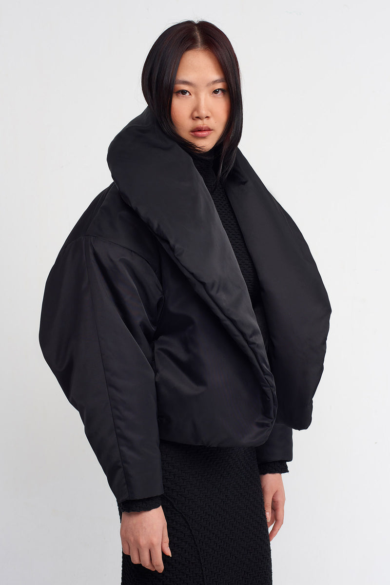 NU Oversized Collar Short Coat Black
