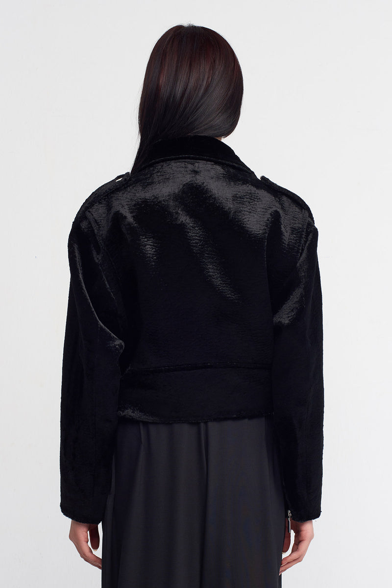 NU Vegan Faux Fur Short Jacket Black