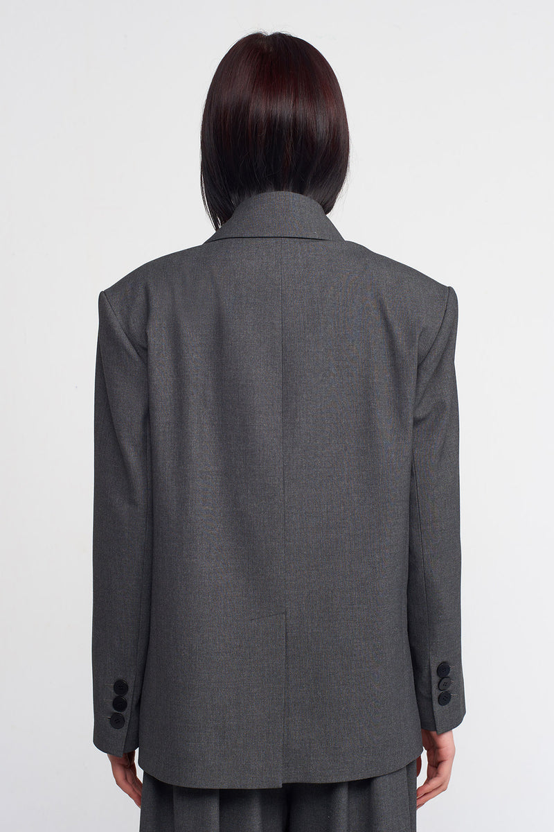 Nu Padded Shoulder Blazer Jacket Dark Grey Melange